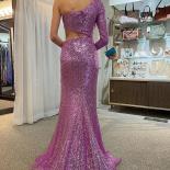 Bowith One Shoulder Prom Dresses Sequins Elegant Party Dresses Shiny Long Party Dresses Cut Out Gala Party Dresses For W