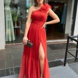 Bowith One Shoulder Evening Dresses Maxi Party Dresses For Women Formal Occasion Dresses With Tulle Belt