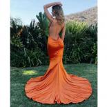 Orange  Mermaid Evening Dress 2022 Spaghetti Strap V Neck Prom Gowns Dresses Sweep Train Colorful Backless Robe De Soir