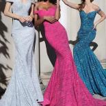 Bling Off Shoulder Prom Dresses Colorful Mermaid Women Party Gown Shiny  Backless Abendkleider Zipper Evening Dresses  E