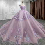 Purple Beautiful Quinceanera Dresses Ball Gown Flower Lace Appliques Sweetheart Button Evening Party Dress Lace Up 2023