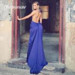  High Slit Dark Blue Quinceanera Dress A Line Sheath Open Back Deep V Neck Cocktail Party Evening Party Dress For Woman 