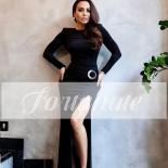 Elegant Side Slit Dark Quinceanera Dress A Line Full Sleeves O Neck Cocktail Party Evening Party Dress For Woman 2023 Cu