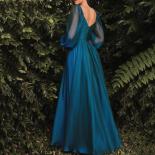 Aline Dark Blue Chiffion Sweetheart Backless Full Sleeves Formal Occasion Dresses Floor Length  Evening Dresses