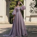 Elegant O Neck Long Evening Dress With Puffy Sleeves A Line Lace Soft Satin Prom Party Gown 2022 Custom Made  Evening Dr