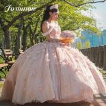 Luxury Pink Quinceanera Dress A Line V Neck Full Sleeves Ball Gowns Cocktail Party Evening Party Dress For Woman 2023 Cu