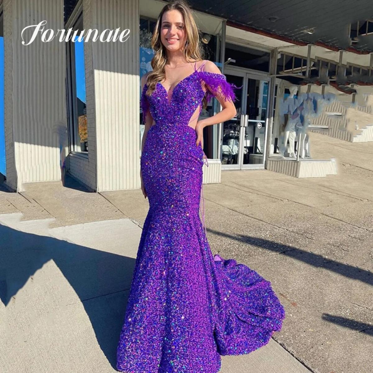 US 164.68 Luxary Purple Mermaid Quinceanera Dress Open Back Off The Shoulder Sweep Train Cocktail Party Evening Party Dress For Wo Description