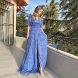 שמלת קווינסאנרה כחולה שמיים אלגנטית קו צוואר V שרוולים צדדיים שסעים שמלת ערב מסיבת קוקטייל לאישה 202
