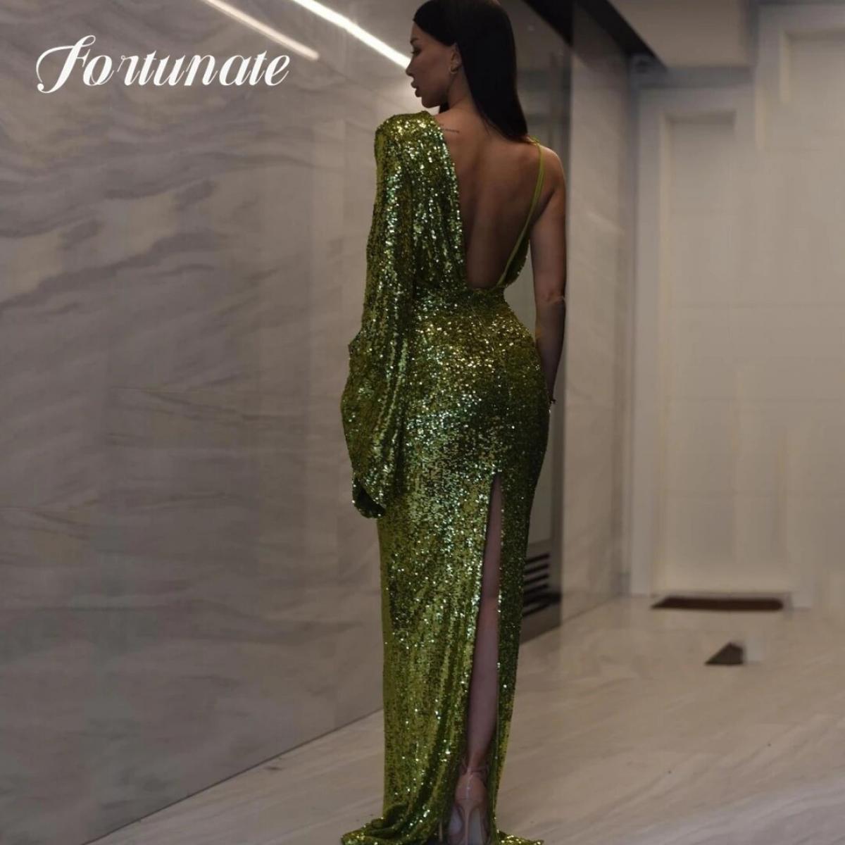  Golden Mermaid Quinceanera Dress Deep V Neck Open Back One Shoulder Cocktail Party Evening Party Dresses For Woman 2023