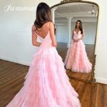 Blush Pink Elegant Tiered Tulle Prom Party Dress 2023 Long Sleeveless Spaghetti Strap Tulle Evening Gown Formal Occasion