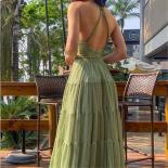 Green Halter V Neck Formal Evening Dresses Dot Tulle Backless Prom Gowns Beach Tiered Long Celebrity Women Party Dress 2