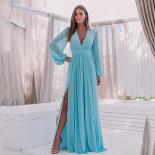 Colorful V Neck Puff Sleeve Front Side Slit Pleated A Line Bridesmaid Dresses Chiffon Formal Evening Dress Lace Up Party