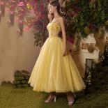 Fortunate Elegant Strapless Sleeveless Prom Dress Backless Appliques Up Tulle Evening Gown Ankle Length A Line Lace Wome