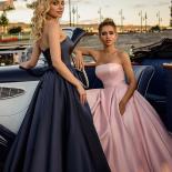 Pink Strapless Formal Evening Dresses Elegant Lace Up Stain Prom Party Dresses 2023 Floor Length Bow Tie Backless Women 