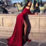 אדום כתף V צווארון שמלות ערב רשמיות מלפנים גבוה מפוצל אלגנטי שמלות מסיבת נשף שמלות 2023 רכבת טאטא נשים