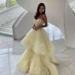 Yellow Spaghetti Straps Prom Party Gowns Elegant Ruffles Tulle Evening Women Dresses 2023 Zipper Backless Cocktail Dress