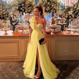 Yellow One Shoulder Prom Dresses For Party Tulle Front Side Split Evening Women Dresses 2023 Sweetheart Bow Tie Elegant 