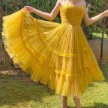 Yellow Spaghetti Straps Prom Party Dresses Sleeveless Belt Tulle Women Evening Dresses Ankle Length Elegant 2023 Cocktai