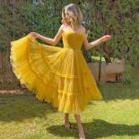 Yellow Spaghetti Straps Prom Party Dresses Sleeveless Belt Tulle Women Evening Dresses Ankle Length Elegant 2023 Cocktai