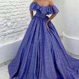 Shiny Ruffles Off Shoulder Prom Gowns For Party Elegant Belt Boat Neck Women Cocktail Dresses Floor Length 2023 Evening 