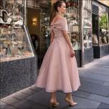 Pink Off Shoulder Elegant Formal Evening Dresses Appliques Belt Pleated Prom Party Dresses Ankle Length 2023 Button Wome