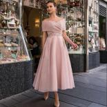 Pink Off Shoulder Elegant Formal Evening Dresses Appliques Belt Pleated Prom Party Dresses Ankle Length 2023 Button Wome