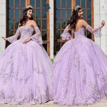 Purple Appliques O Neck Prom Gowns Dresses Ruffles Sleeve Princess Dress Elegant  Flower Lace Tulle Back Belt Cocktail D