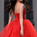 Red Sequin Strapless Prom Party Dresses Sweetheart Irregular Cocktail Dress Lace Up Backless 2023 Sweep Train Women Even