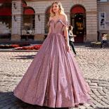 Pink Shiny Off Shoulder Prom Party Dresses Sweetheart Belt Formal Even Dresses Floor Length Elegant 2023 Women Even Gown