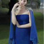 Navy Blue Mermaid Appliques Evening Party Dresses Elegant Cloak Sweep Train Prom Gowns Dress Sleeveless Button 2023 Dres