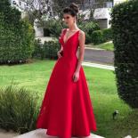 Red Spaghetti Strap A Line Evening Dresses For Party Elegant V Neck Satin Prom Dress 2023  Backless Long Gowns For Women
