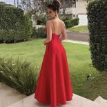 Red Spaghetti Strap A Line Evening Dresses For Party Elegant V Neck Satin Prom Dress 2023  Backless Long Gowns For Women