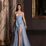 New Water Blue Strapless Sweetheart Evening Dresses For Party Elegant High Split Tulle Cocktail Dress 2022 Beach Gowns F