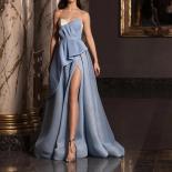 New Water Blue Strapless Sweetheart Evening Dresses For Party Elegant High Split Tulle Cocktail Dress 2022 Beach Gowns F