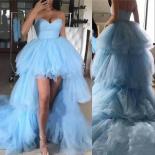 Blue Strapless Irregular Prom Gowns Party Dresses Ruched Sweep Train Cocktail Dress Layered Backless 2023 Beach Gowns Dr