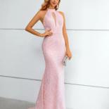 Luxury Pink Evening Dress Mermaid 2023  Halter Neck Beading Beads Lace Formal Occasion Dresses Women's Gown  Evening Dre