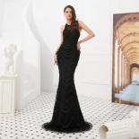  Illusion Black Evening Dresses Floor Length Mermaid Beaded Crystal Abendkleider Dubai Evening Formal Prom Gownsevening 