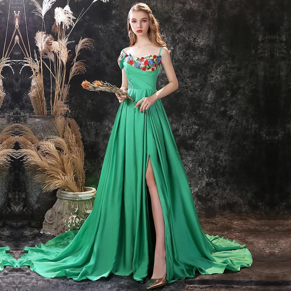 Robe De Soiree verte pour femmes tenue De soiree formelle en mousseline De soie de haute qualite avec fente nouvelle collect