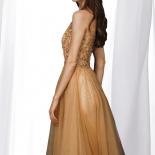 Elegant Gold Evening Dresses 2023 New Arrival  Sheer Neck Lace Beaded Crystal Floor Length Formal Prom Gown  Evening Dre