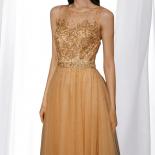 Elegant Gold Evening Dresses 2023 New Arrival  Sheer Neck Lace Beaded Crystal Floor Length Formal Prom Gown  Evening Dre