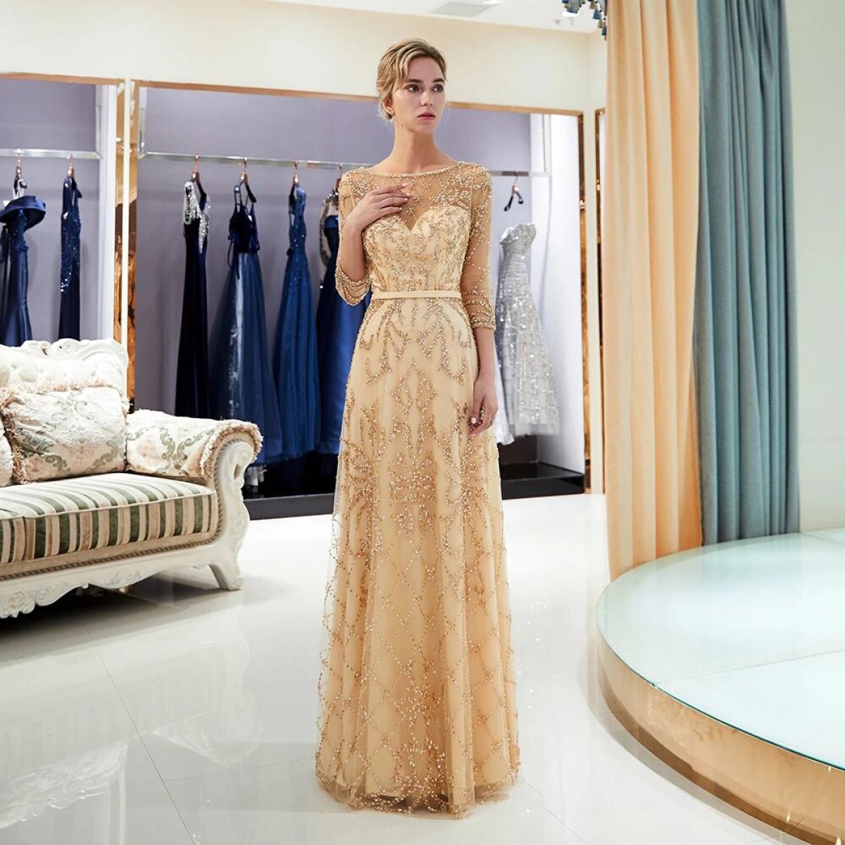Luxury Dubai Evening Gown Sleeves  Evening Dress Line Gowns Bead  Luxury Evening  