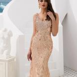 Luxury Bling Bling Deep Vneck  Tulle Beaded Sequined Crystal Evening Dresses  Formal Elegant Evening Gowns Galajurk  Eve