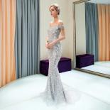  Off Shoulder Evening Dresses Mermaid Luxury Silver New Bling Bling Dubai Heavy Handwork Long Formal Abendkleider Langev