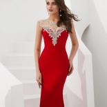  Sheer Red Evening Dresses  Open Back Mermaid Formal Prom Festive Dresses Abendkleider Vestidos De Fiesta De Noche Eveni