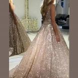  Spaghetti Straps Evening Dresses Glitter Gold Tulle Sweep Train Prom Dress Plus Size Custom Vestidos De Fiesta
