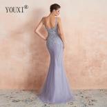 Youxi Luxury Beaded Crystal Evening Dresses   Sheer Neck Lavender Mermaid Formal Prom Gowns For Women Sleeveless  Evenin