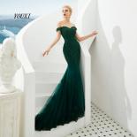 Green Mermaid Evening Dresses 2022 Long Lace Appliques Beaded Sequin Off Shoulder V Neck Zipper Prom Gowns  Evening Dres