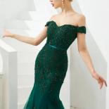 Green Mermaid Evening Dresses 2022 Long Lace Appliques Beaded Sequin Off Shoulder V Neck Zipper Prom Gowns  Evening Dres