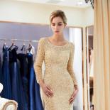 Gorgeous Gold Evening Dress Mermaid Long Sleeve  Keyhole Hollow Back Beaded Crystals Pearls Robe De Soiree Longueevening