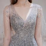 Dubai Luxury Long Sleeve Evening Dress  New Gorgeous Vneck Beaded Beading Crystal  Back Formal Gown  Evening Dresses
